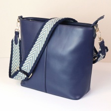 Navy Blue Vegan Leather Shoulder Bag with Chevron Strap by Peace of Mind